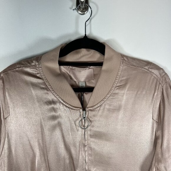 Calvin Klein Jeans Woman Puffy Satin Bomber Jacket Size Large Pink New With Tags - Picture 2 of 13